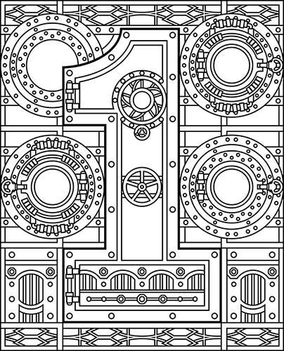 Steampunk coloring page of Number 1