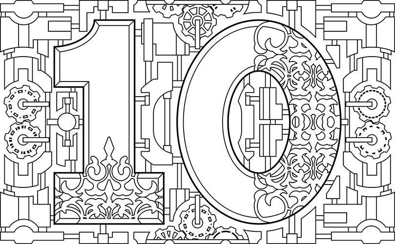 Steampunk coloring page of Number 10