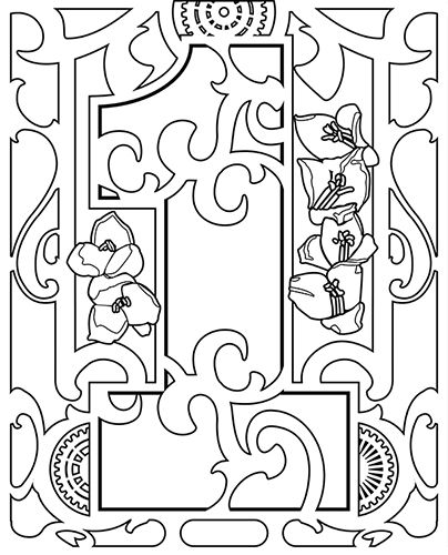 Steampunk coloring page of Number 1