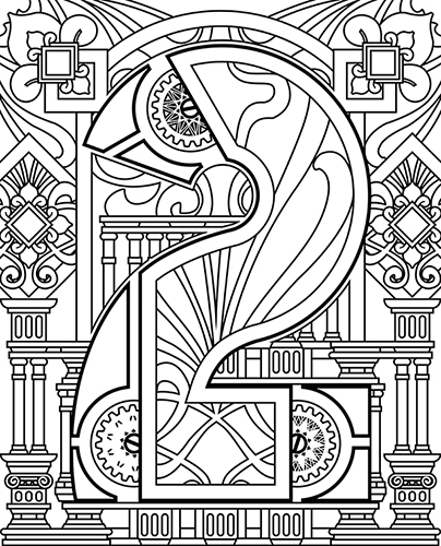 Steampunk coloring page of Number 2