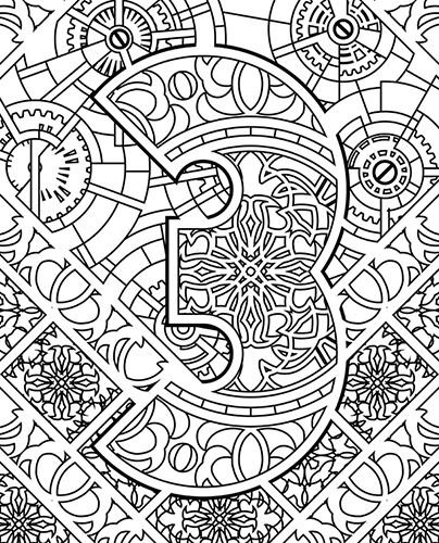 Steampunk coloring page of Number 3