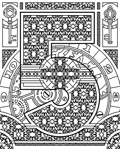 Steampunk coloring page of Number 5