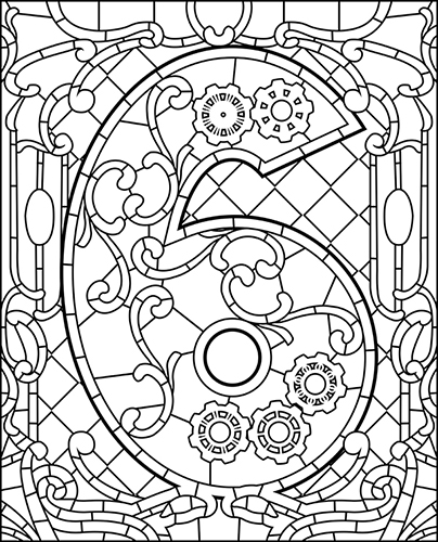 Steampunk coloring page of Number 6