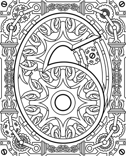 Steampunk coloring page of Number 6