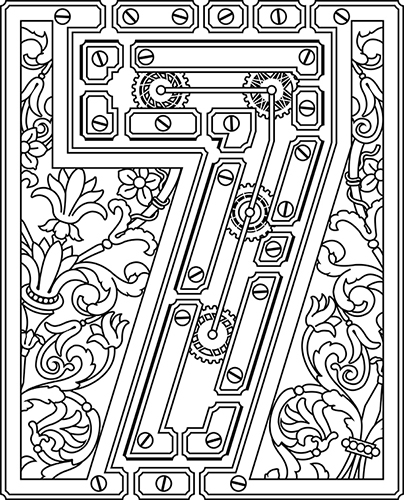Steampunk coloring page of Number 7
