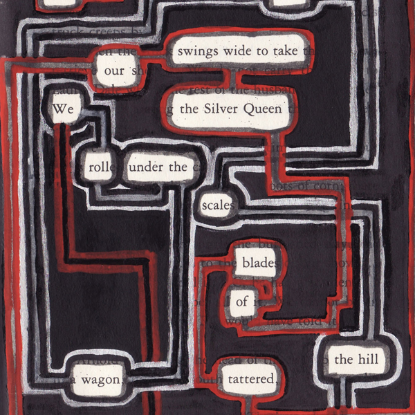 Paintmarkers, ink pens and markers used to cover up unwanted text on a page in a printed fiction book