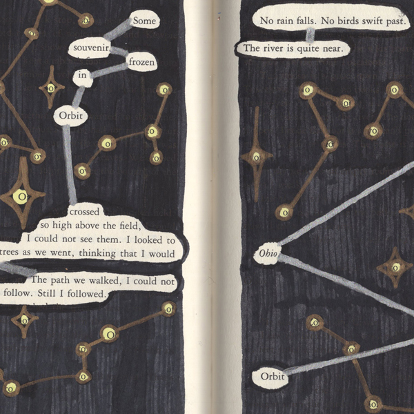Paintmarkers, ink pens and markers used to cover up unwanted text on a page in a printed fiction book