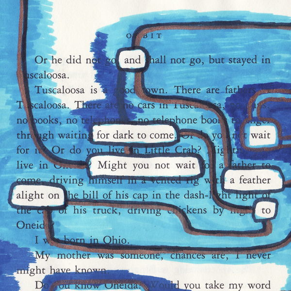 Paintmarkers, ink pens and markers used to cover up unwanted text on a page in a printed fiction book