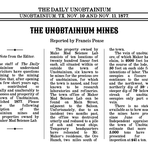 Fake newspaper for a fake town at a steampunk event