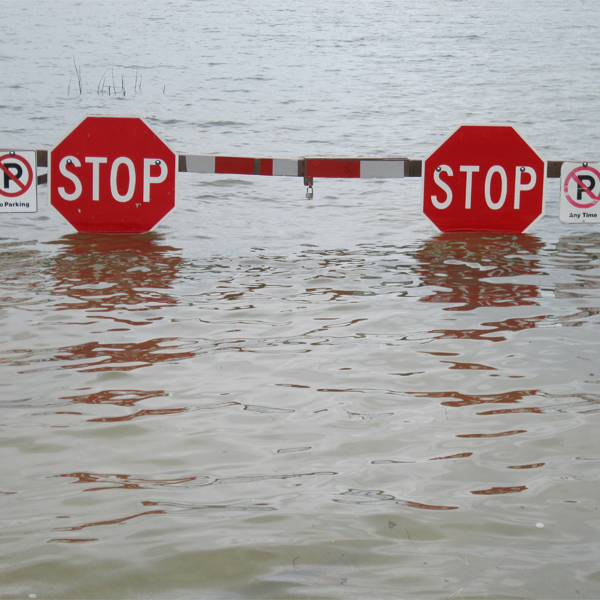 No parking signs inside floodwaters